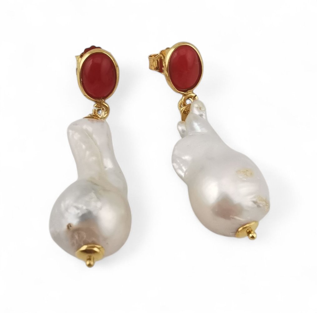 Κοράλλι - Ασημί - Σκουλαρίκια - Ιταλικό χειροτεχνία #2.1