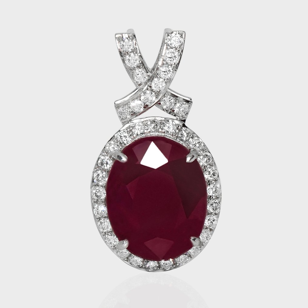 Nincs minimálár - Függő - 14 kt. Fehér arany, IGI 6,80 ct nem hevített lila-rózsaszín - 7.31ct. tw. Rubin - Gyémánt #1.0