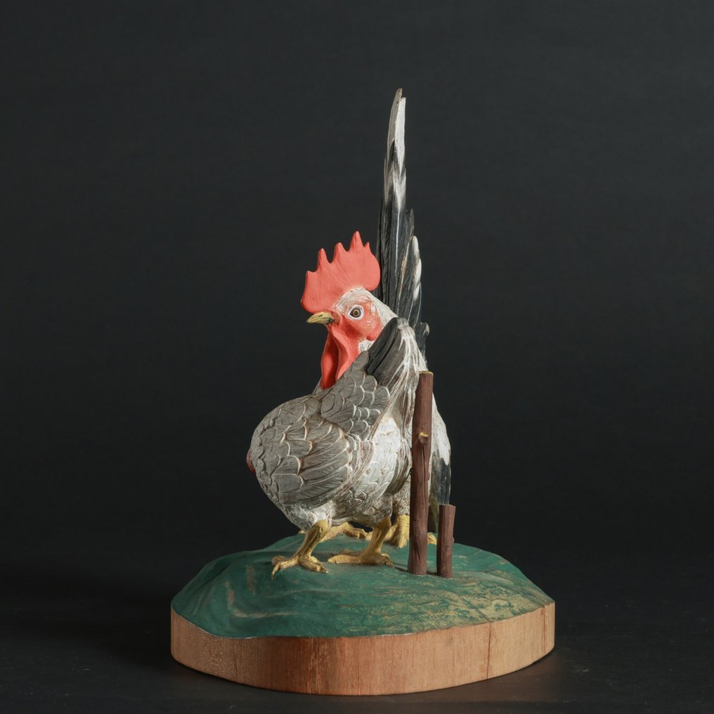 Intricately Carved Rooster and Hen Sculpture with Original Box - Γλυπτό Ξύλο - Ιαπωνία #3.2
