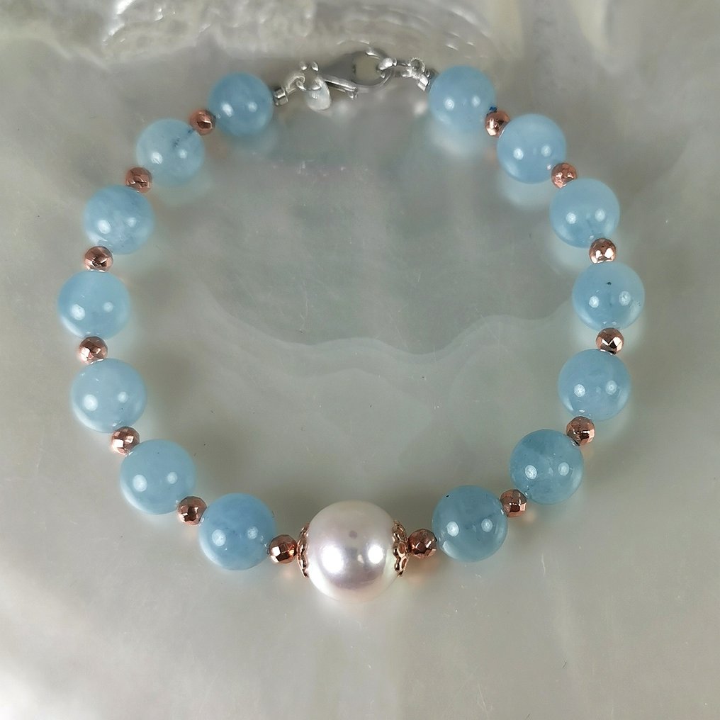 Bracciale Argento Perla - Acquamarina - SSP Ø11,4 mm pink Hematin #2.1