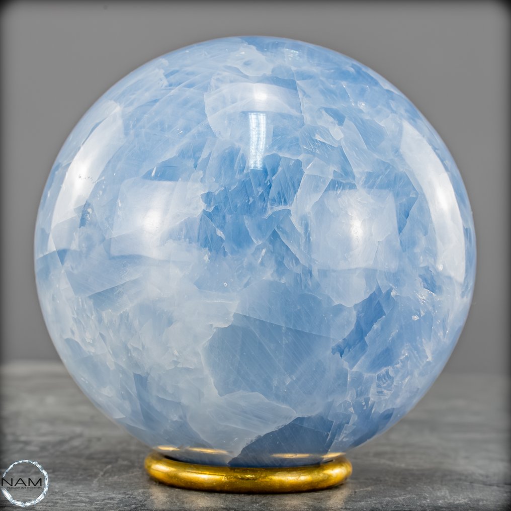 自然天蓝色方解石晶体 球- 987.64 g #1.0