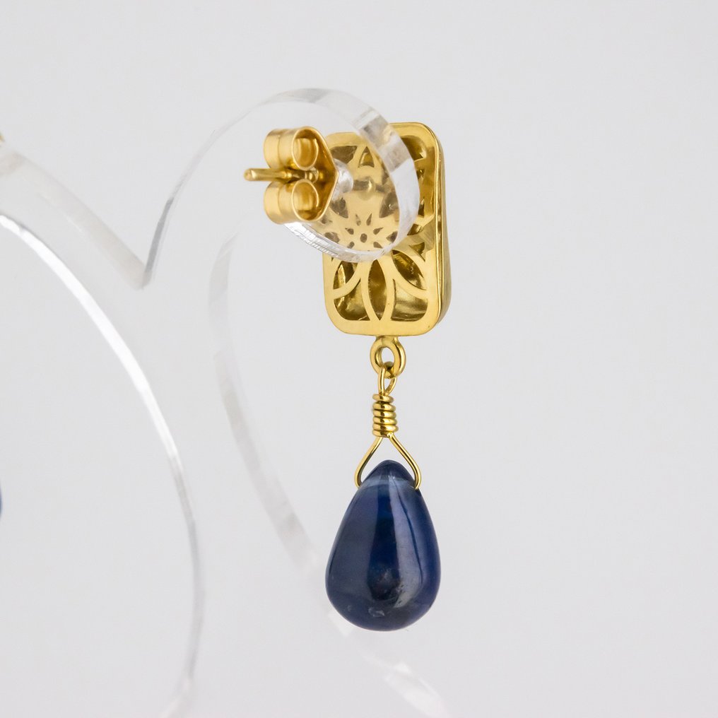 Boucles d'oreilles - 18 carats Or jaune Saphir - Diamant #2.1