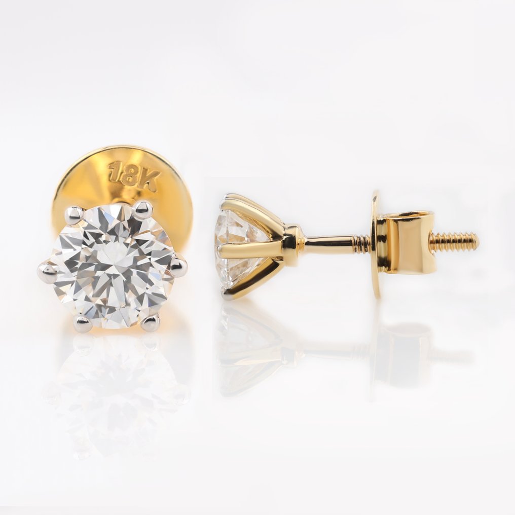 Boucles d'oreilles cloutées - 18 carats Or jaune - 1.00ct. tw. - Boucles d'oreilles à clous de 0,50 Ct #2.1