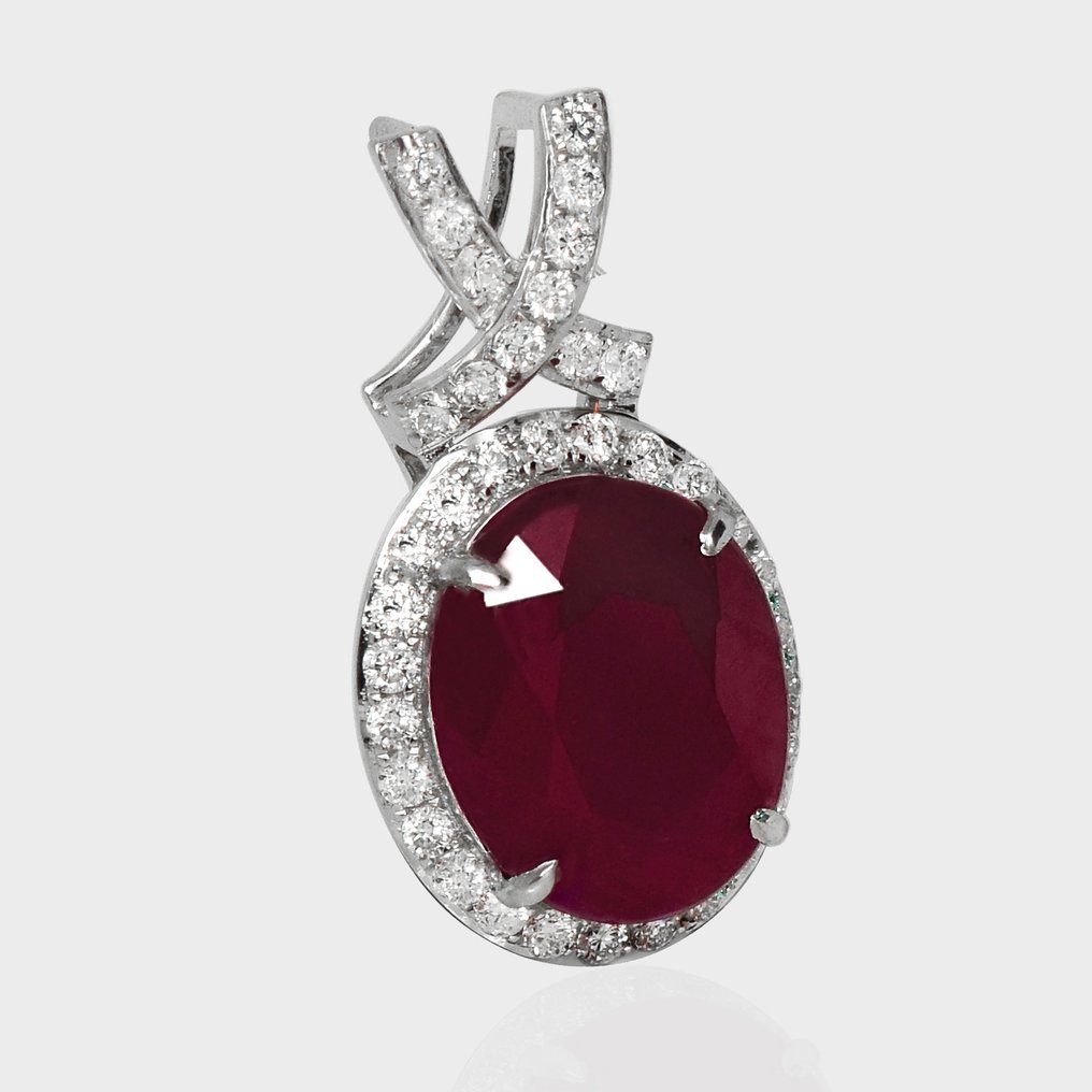 Nincs minimálár - Függő - 14 kt. Fehér arany, IGI 6,80 ct nem hevített lila-rózsaszín - 7.31ct. tw. Rubin - Gyémánt #2.1