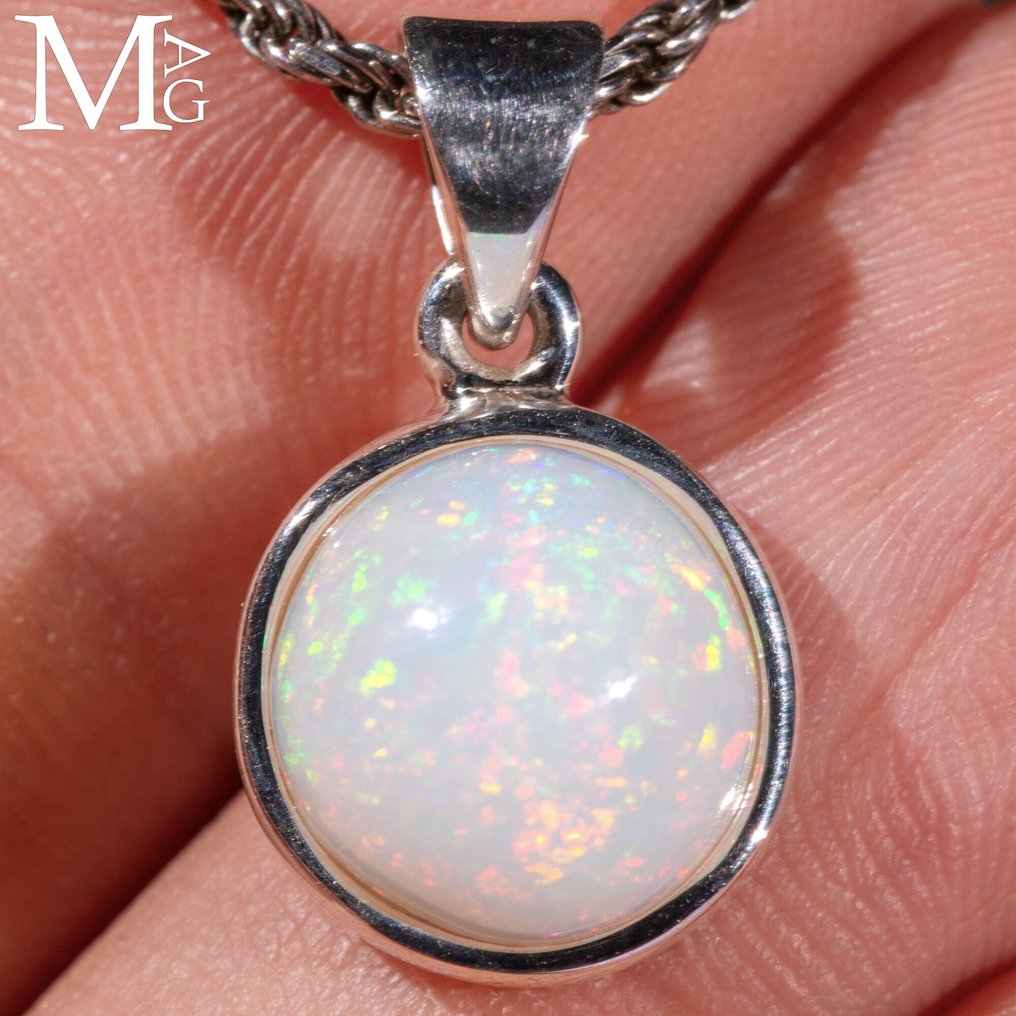 Natural Opal Play Color Phenomenon 925 Sterling Silver Pendant with Ethiopian Welo Opal - Height: 22 mm - Width: 13 mm- 4 g #4.3