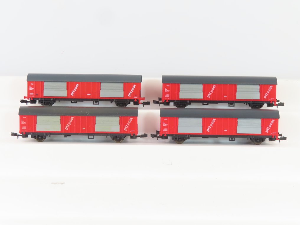 Roco N - o.a. 02333A - Carrozza merci di modellini di treni (4) - 4 veicoli chiusi di trasporto con due assi - NS, PTT #1.0