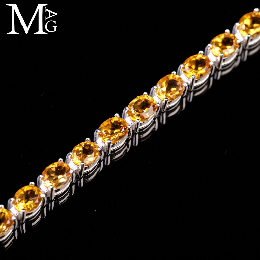 天然宝石网球手链 纯银手链配切面黄水晶 - 高度: 195 mm - 宽度: 5 mm- 8 g #3.2