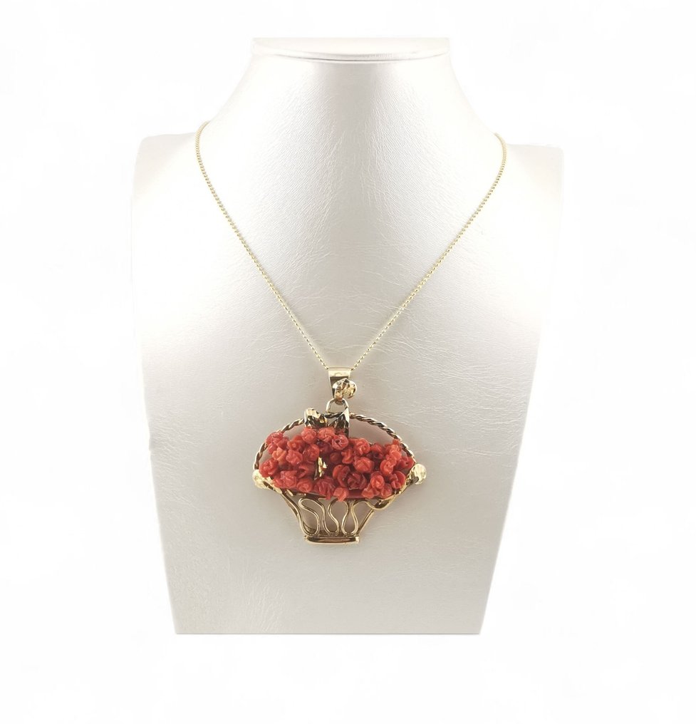 珊瑚 - 银 - 吊坠 - 手工雕刻 #1.0