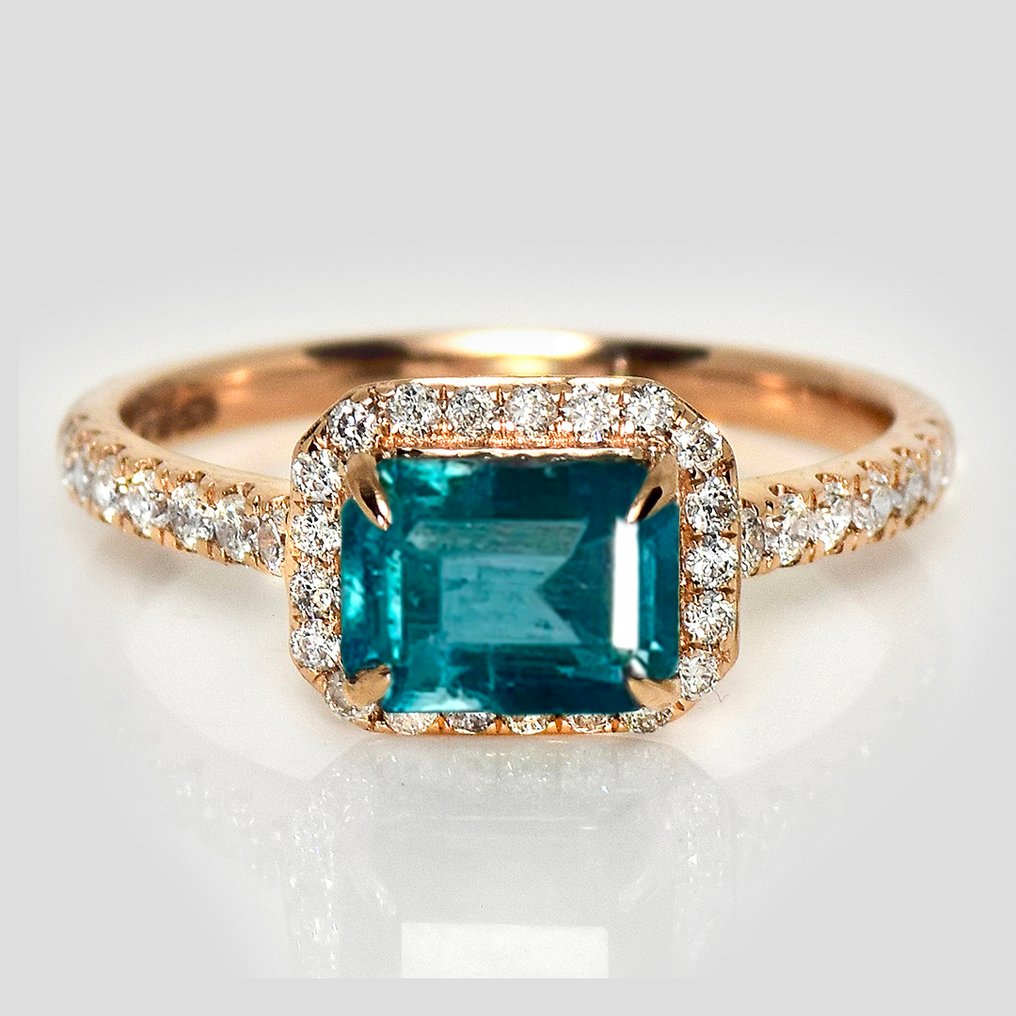 Ingen mindstepris - Ring - 14 karat Rosaguld, IGI 1,53 ct Zambia let olieret intens blågrøn. - 1.90ct. tw. Smaragd - Diamant #1.0