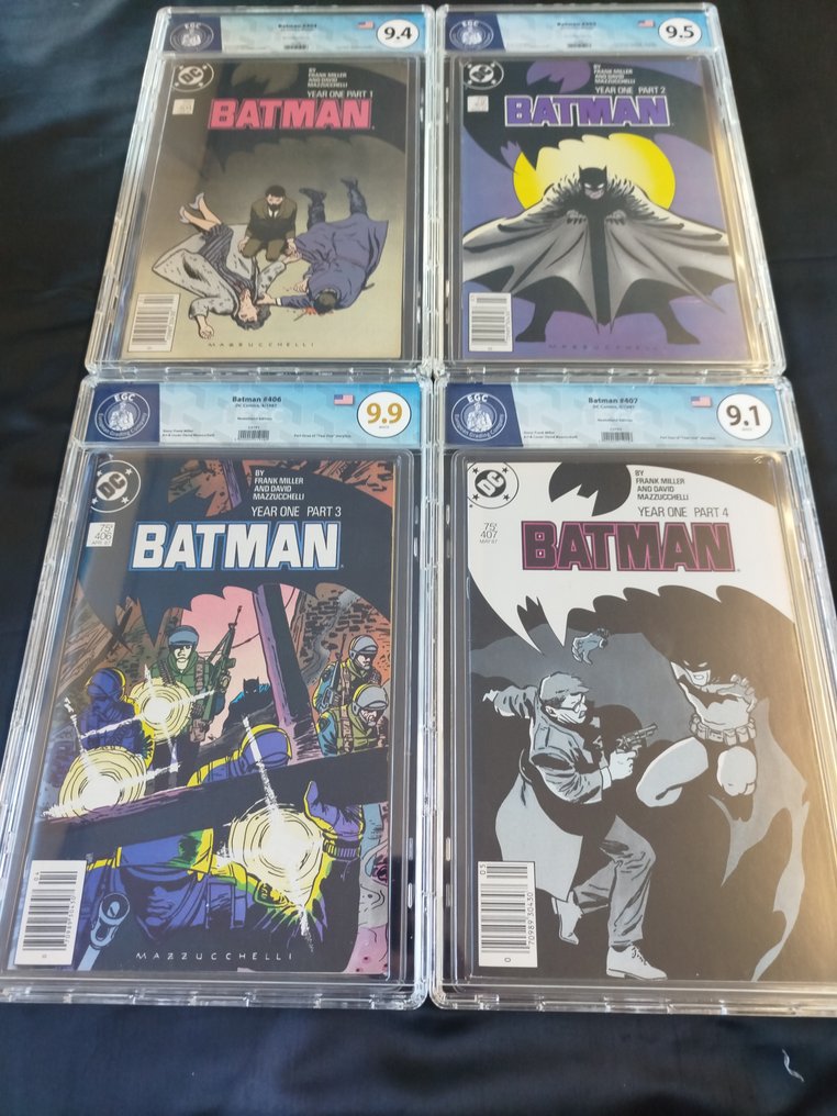 Batman #404 + #405 + #406 + #407 - EGC 9.4 + 9.5 + 9.9 + 9.1 - Year One, Complete run - 4 Graded comic - Eerste druk - 1987 #1.0