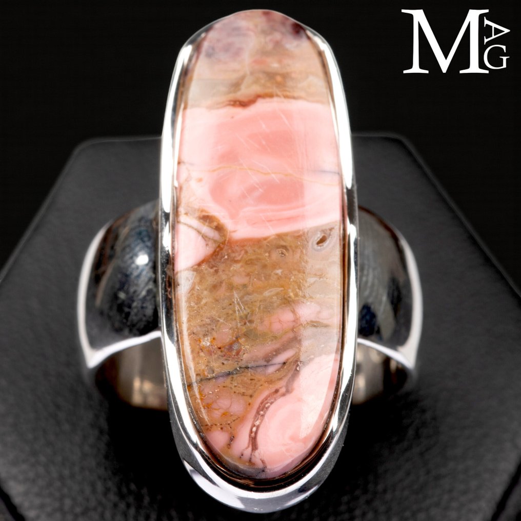 Combination of pastel pink tones Ring with Australian Pink Mookaite - Height: 31.5 mm - Width: 25.5 mm- 11 g #1.0