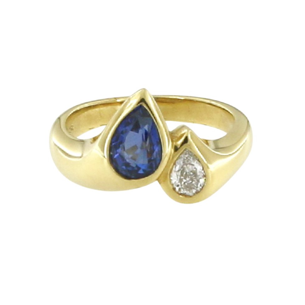 Ring - 18 kt. Yellow gold -  1.51ct. tw. Sapphire - Diamond #1.0