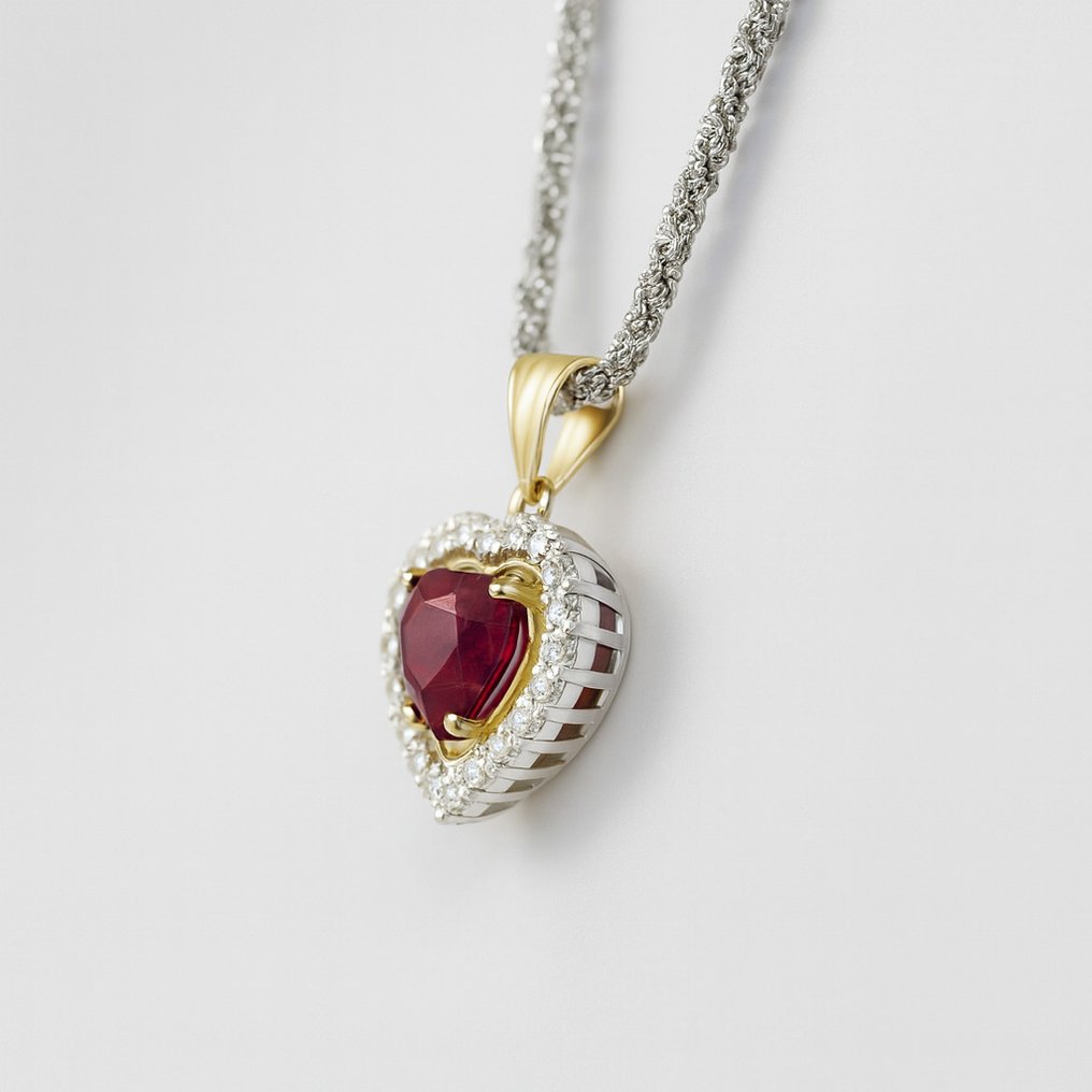 没有保留价 - 项链 - 18K包金 黄金, 银 - 1.13ct. tw. 红宝石 - 钻石 #4.3