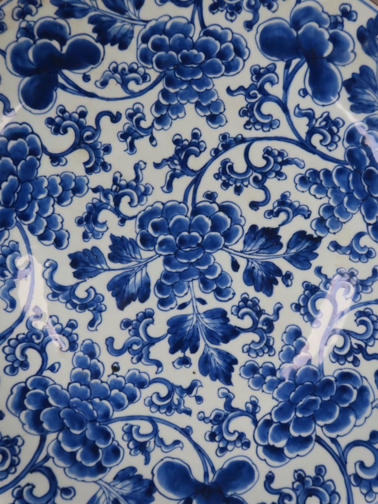 HUGE NINE PEONIES PLATE - Kangxi (1662-1722) - 淺碟 - 瓷器 - 巨大充电器 39.8 #2.1