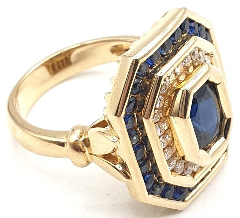 戒指 - 18K包金 黄金 -  1,27ct. tw. 蓝宝石 - 钻石 #3.2