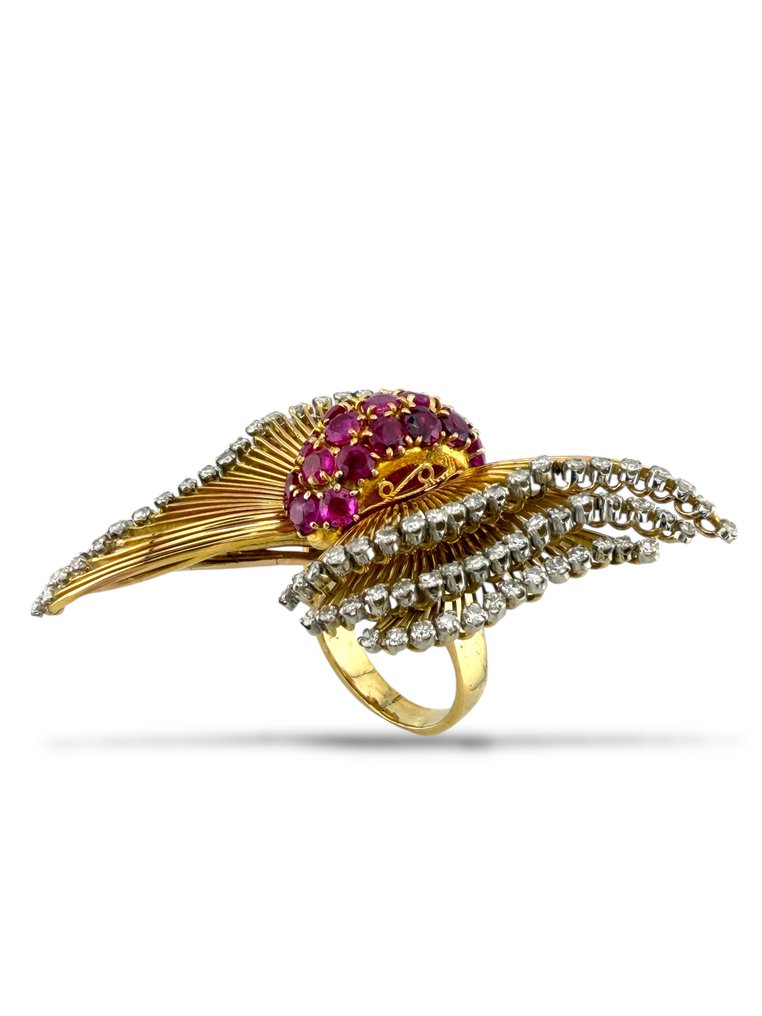 戒指 - 18K包金 黄金, 18K 黄金 3.3克拉钻石和红宝石翼戒指，非常大 -  3.30ct. tw. 钻石 (天然)  #4.3