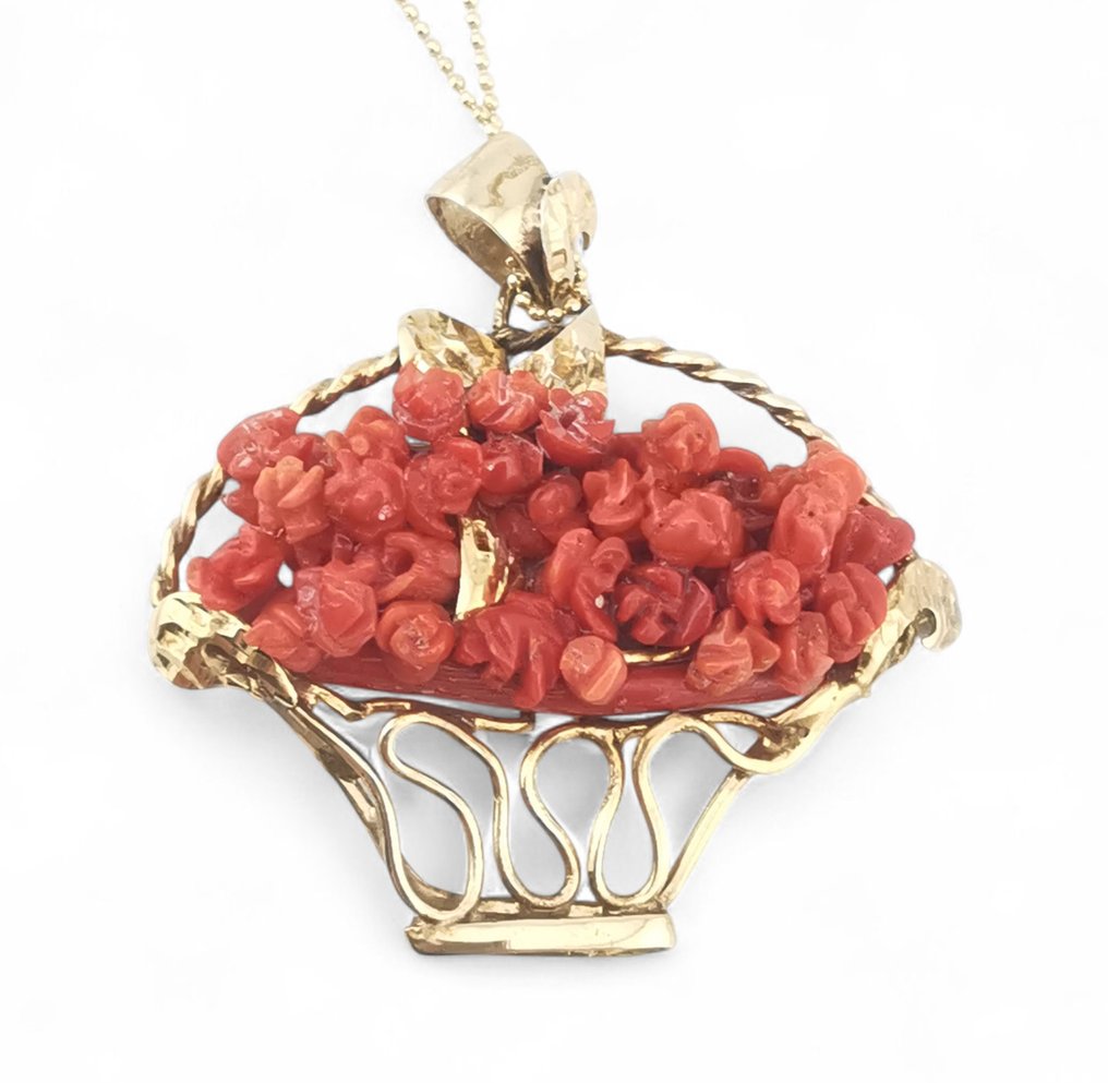 珊瑚 - 银 - 吊坠 - 手工雕刻 #3.2