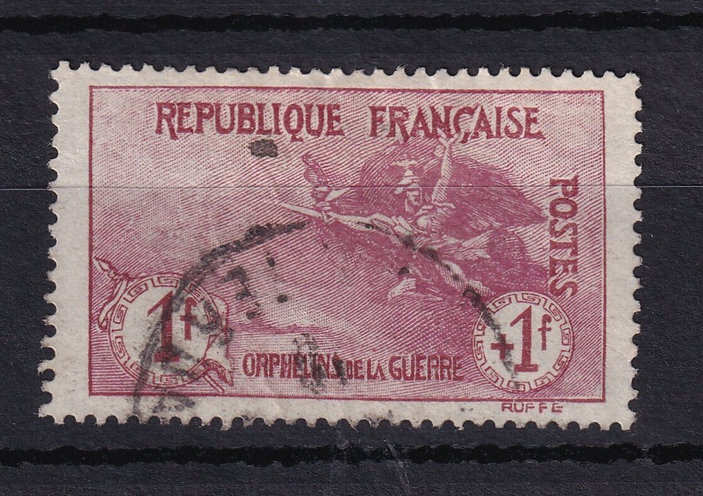 法国 1917/1918 - Cote 650欧元，Orphelin 1Fr+1Fr carmin - Yvert n°154 #1.0