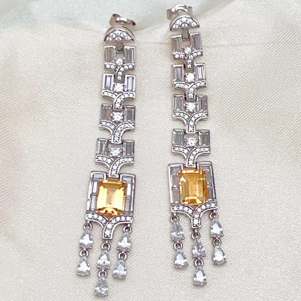 沒有保留價 - 耳環 銀 黃水晶 - 4.6CT #3.2