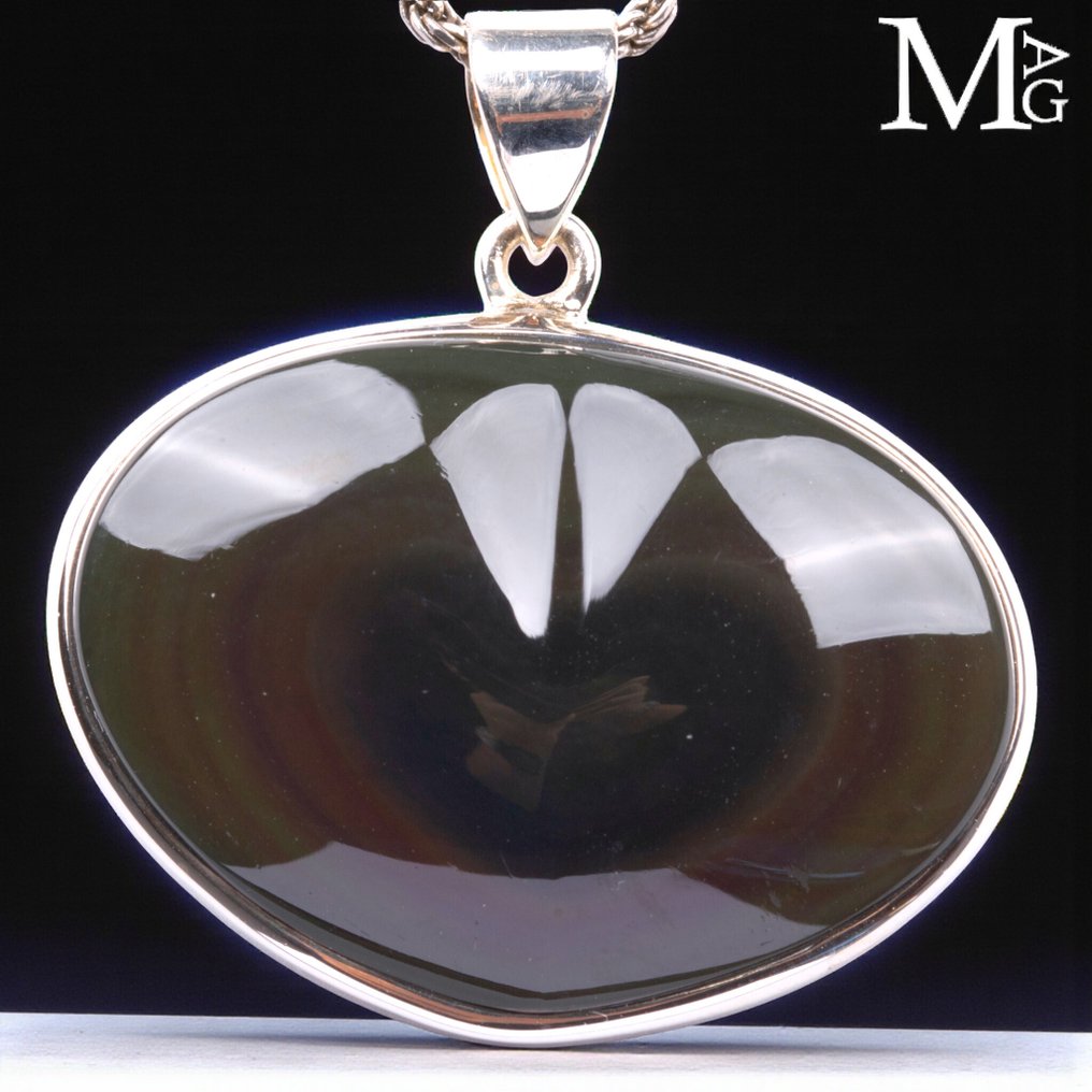 Heart Pendant with Mexican Rainbow Obsidian - Height: 39.5 mm - Width: 37.5 mm- 16 g #1.0