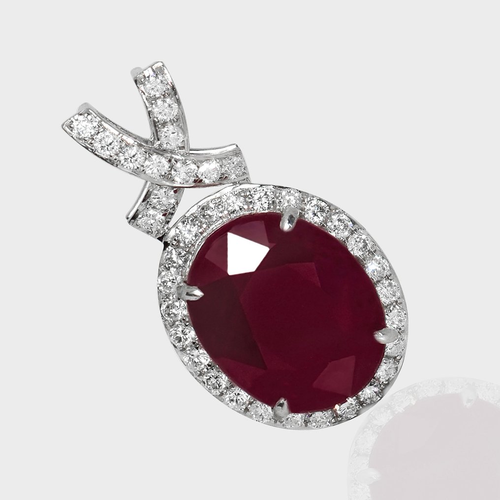 Nincs minimálár - Függő - 14 kt. Fehér arany, IGI 6,80 ct nem hevített lila-rózsaszín - 7.31ct. tw. Rubin - Gyémánt #3.2