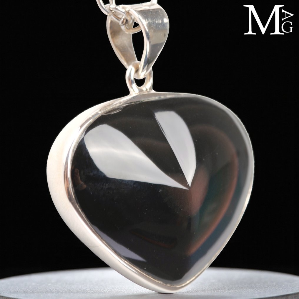 Heart Pendant with Mexican Rainbow Obsidian - Height: 38.5 mm - Width: 33.5 mm- 11 g #1.0