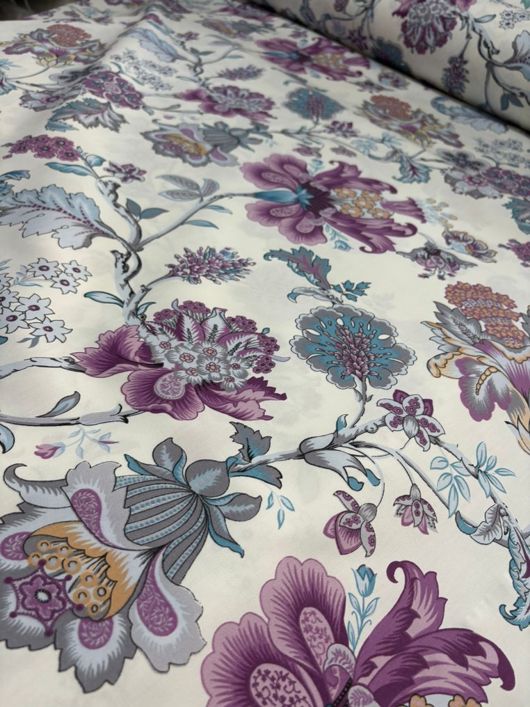 Υφάσματα ταπετσαρίας και κουρτίνας από βαμβάκι σατέν, πολυτελές σχέδιο ANANDA, Βιολετί. - Ύφασμα ταπετσαρίας - 300 cm - 280 cm #1.0