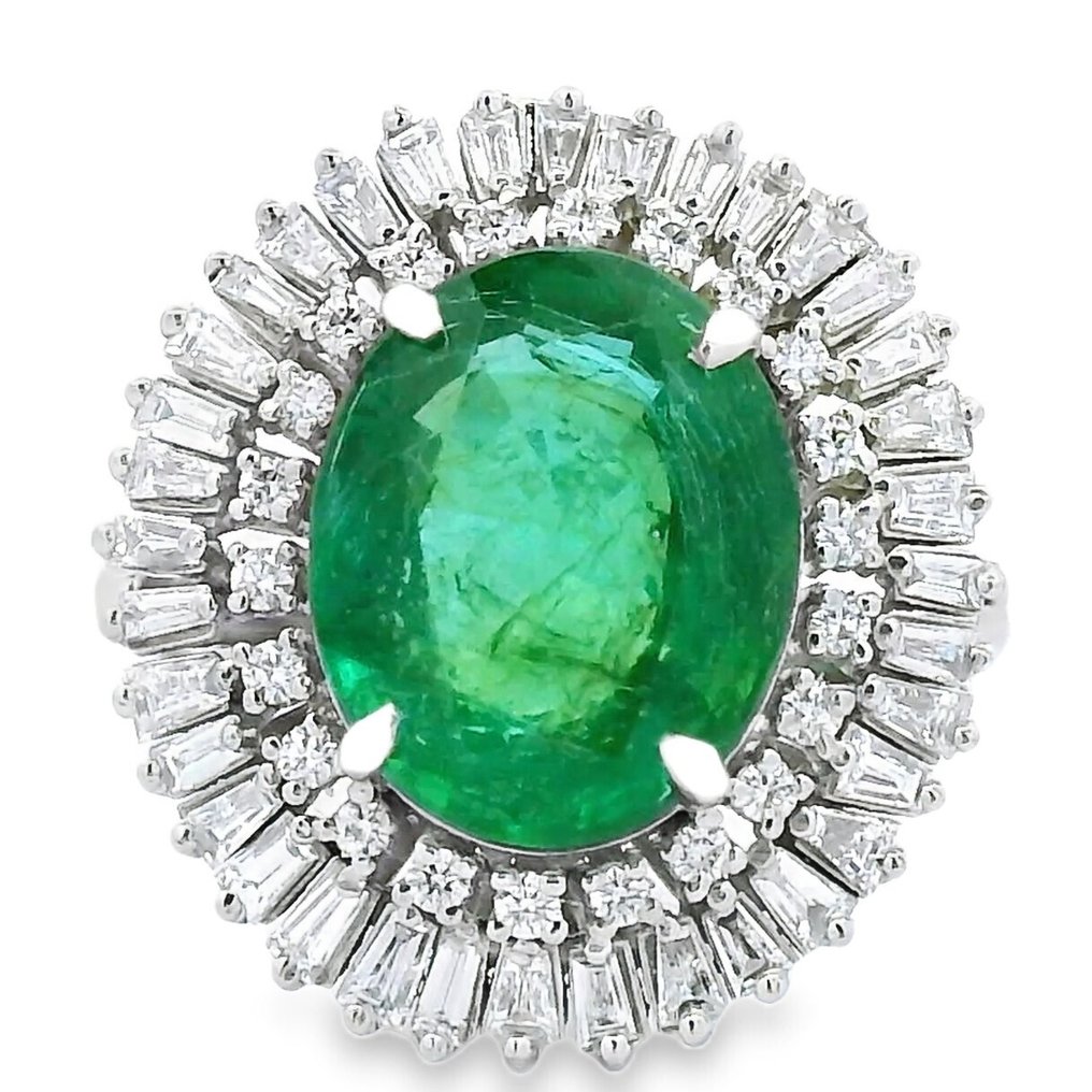 Sormus Platina -  3.92ct. tw. Smaragdi - Timantti #1.0