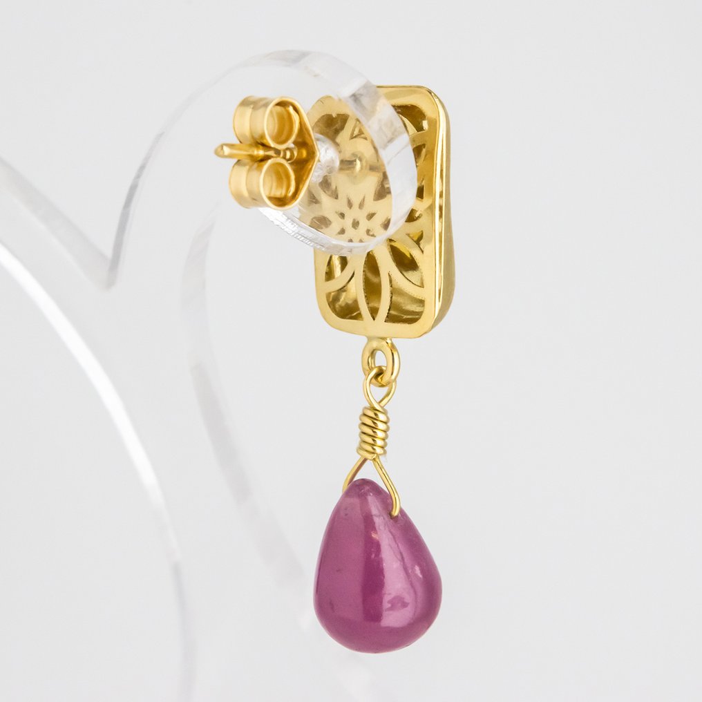 Boucles d'oreilles - 18 carats Or jaune Rubis - Diamant #2.1