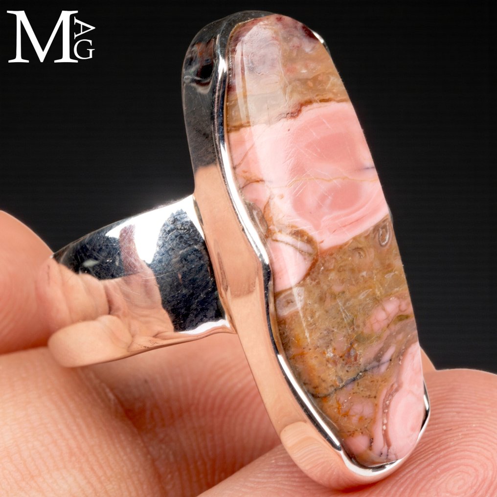 Combination of pastel pink tones Ring with Australian Pink Mookaite - Height: 31.5 mm - Width: 25.5 mm- 11 g #2.1