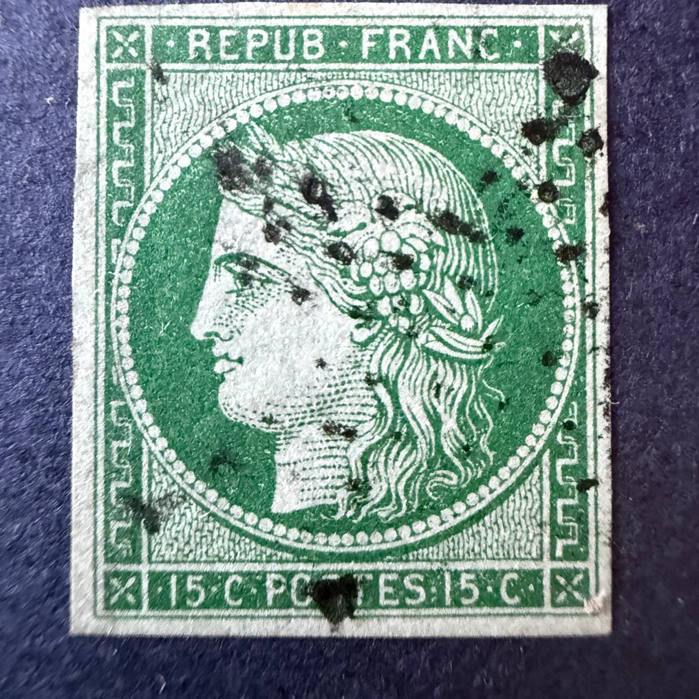 法国  - Yvert 2 'Cérès 15c 绿色' 已盖销 - 品相极佳 #1.0