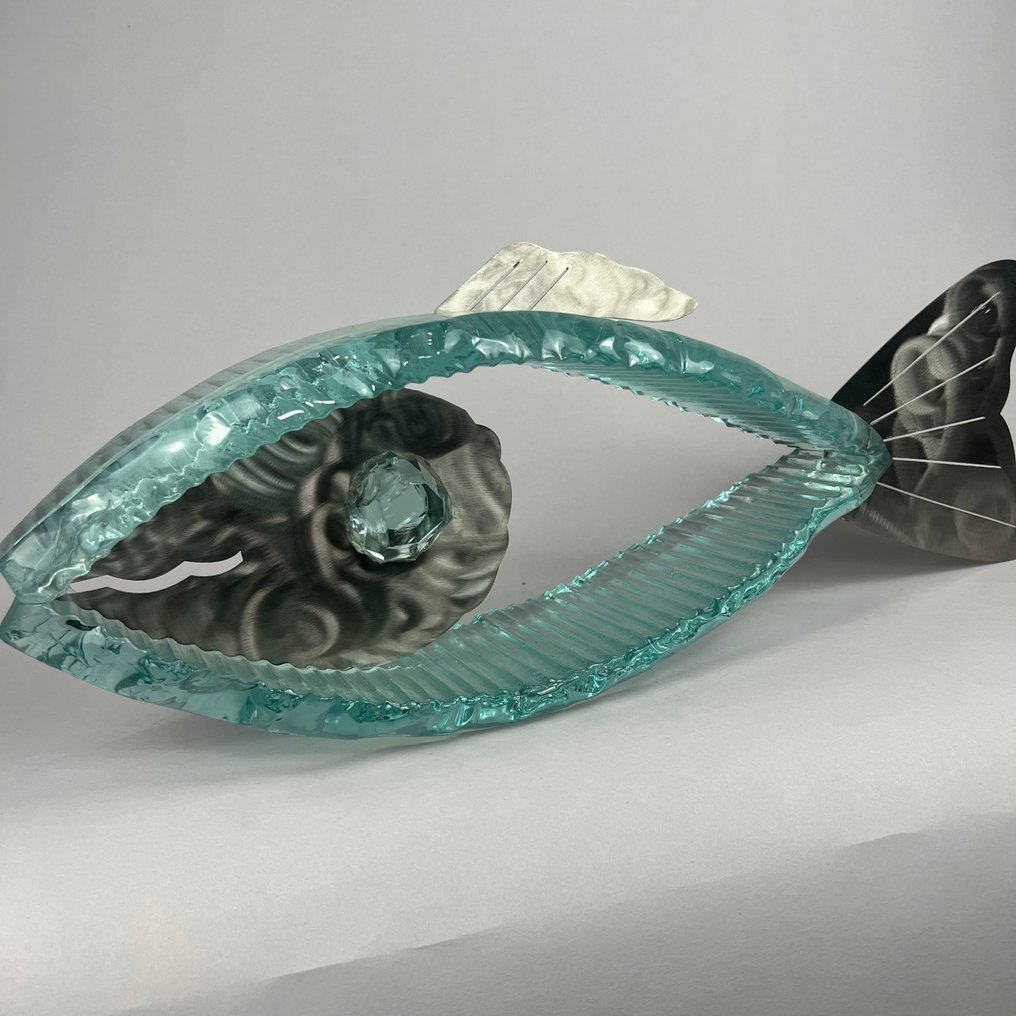Andrzej Rafalski - 雕刻, LARGE -Glass Fish- hand nade - 22 cm - 玻璃, 鋼 - 2025 #3.2