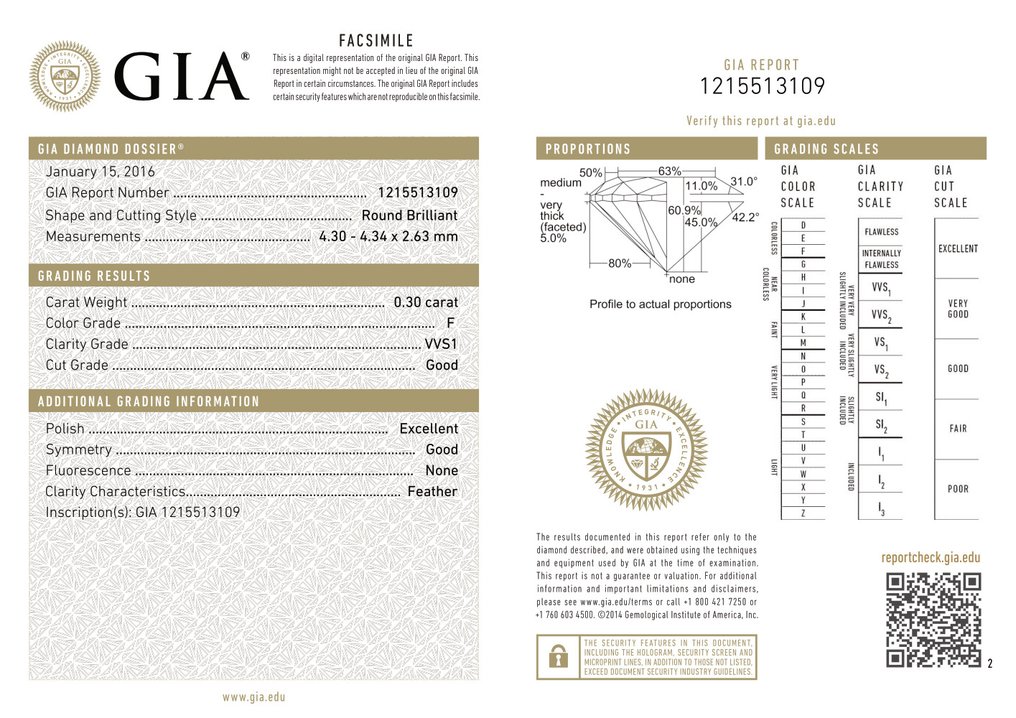 没有保留价 - 1 pcs 钻石  (天然)  - 0.30 ct - 圆形 - F - VVS1 极轻微内含一级 - 美国宝石研究院（GIA） #2.1