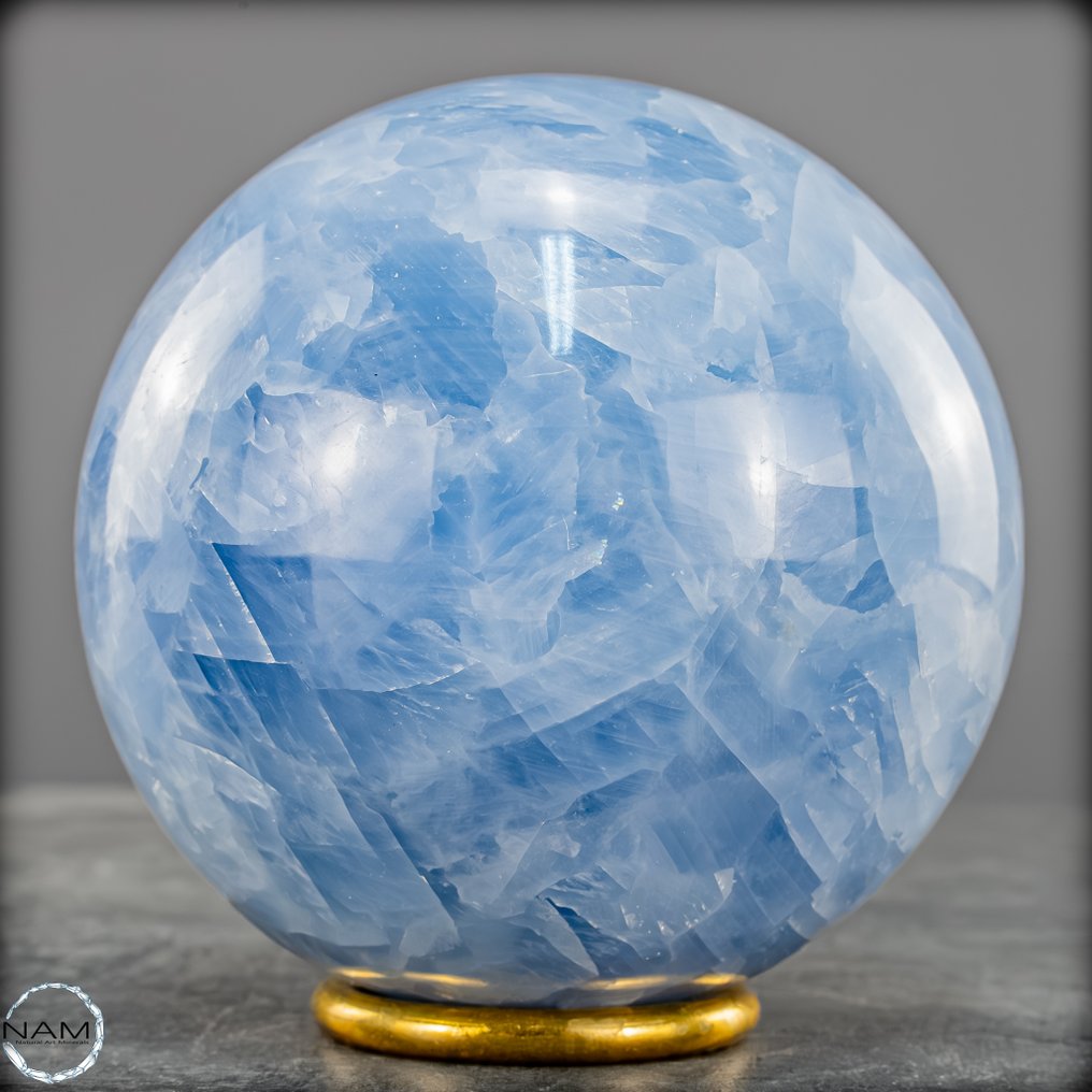 自然天蓝色方解石晶体 球- 987.64 g #4.3