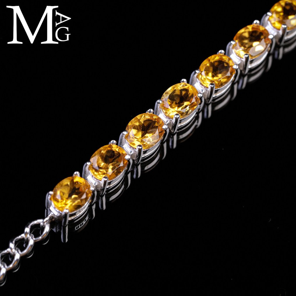 天然宝石网球手链 纯银手链配切面黄水晶 - 高度: 195 mm - 宽度: 5 mm- 8 g #1.0