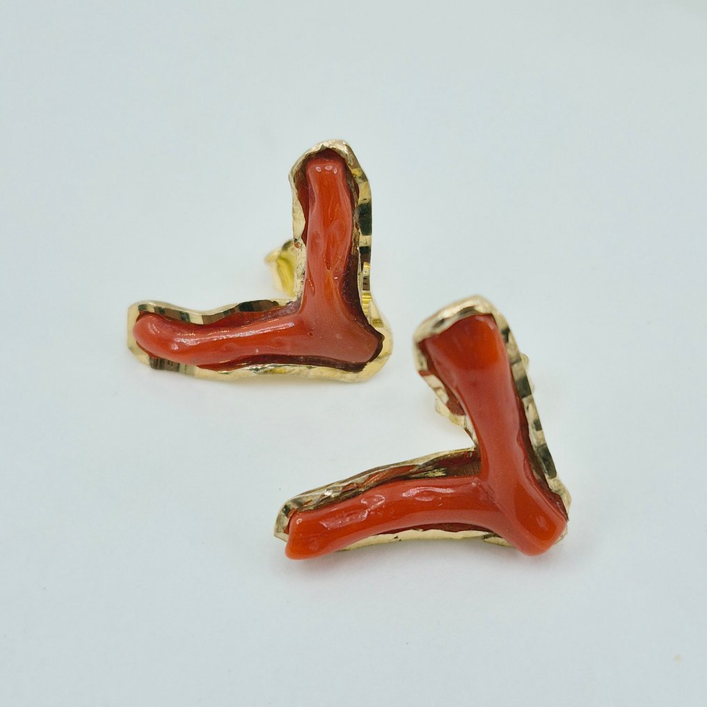 Corail rouge - Argent, Plaqué or - Ensemble de bijoux 2 pièces - Corallo Mediterraneo #3.2
