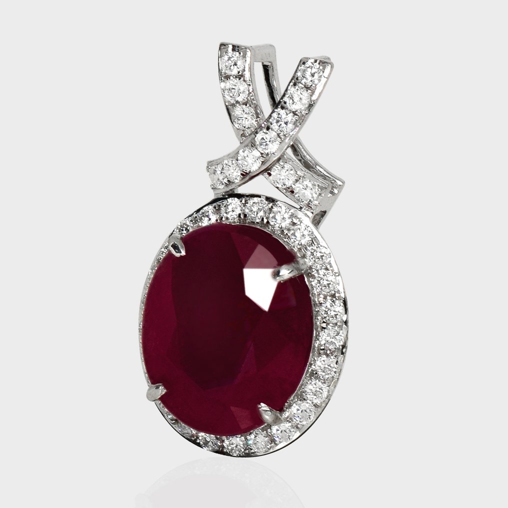 Nincs minimálár - Függő - 14 kt. Fehér arany, IGI 6,80 ct nem hevített lila-rózsaszín - 7.31ct. tw. Rubin - Gyémánt #4.3