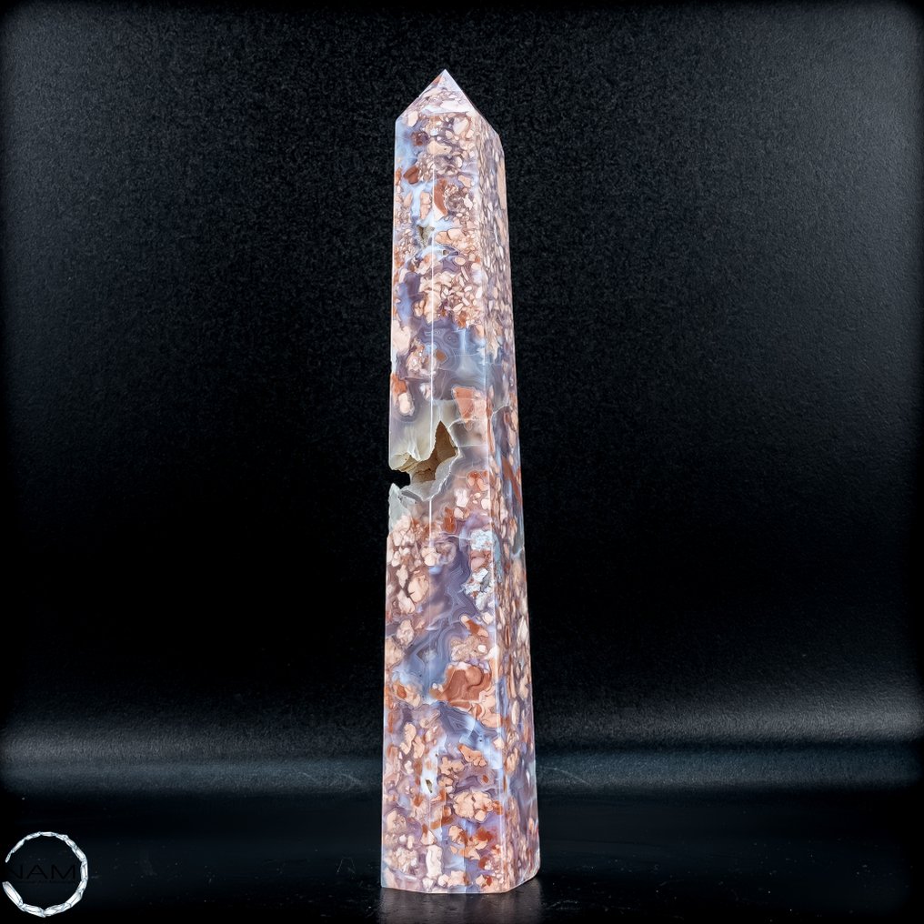 稀有天然棉花糖玛瑙 方尖碑- 525.59 g #2.1