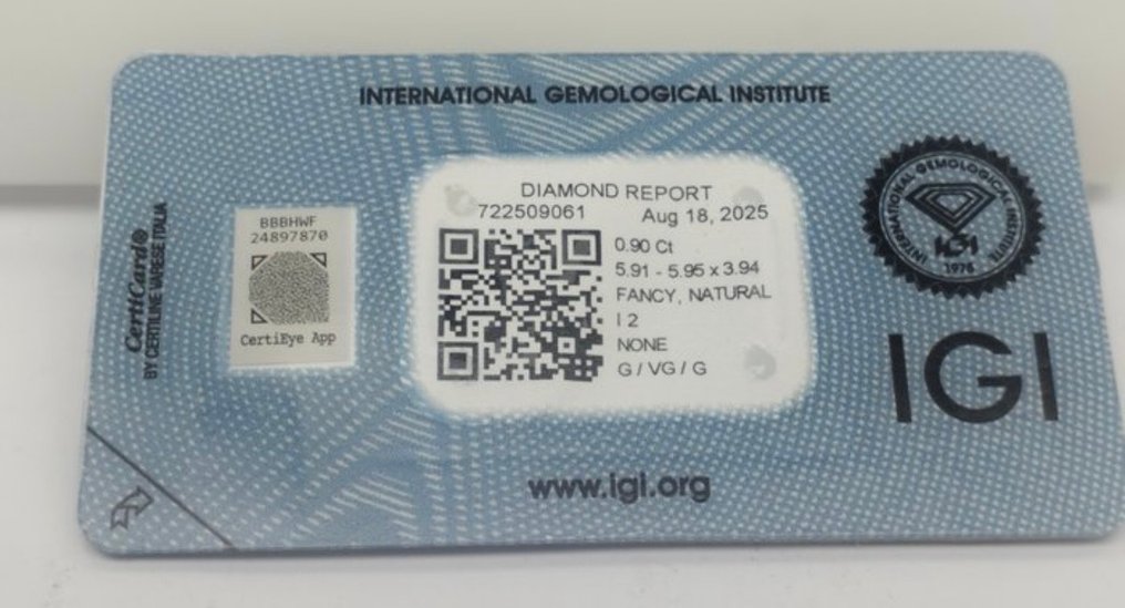 No Reserve Price - 1 pcs Diamond  (Natural)  - 0,90 ct - Round - I2 - International Gemological Institute (IGI) #2.1