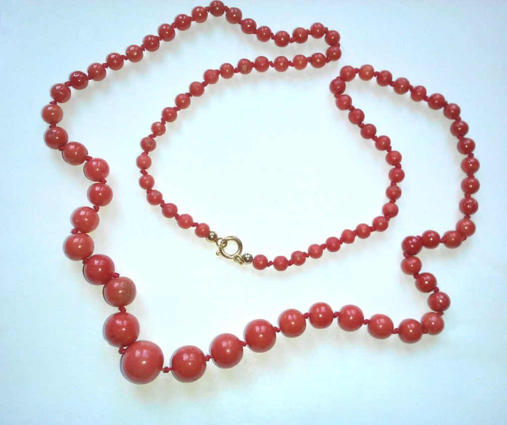 Μεσογειακές κοράλλια έως 13 mm Ø - 74 cm μήκος - 42,3 γραμμάρια. - Κολιέ #2.1