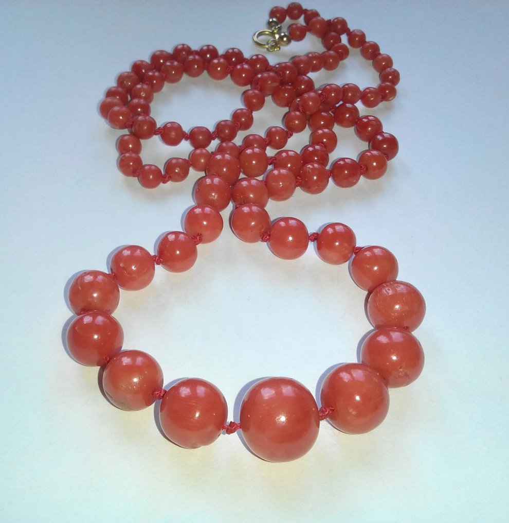 Μεσογειακές κοράλλια έως 13 mm Ø - 74 cm μήκος - 42,3 γραμμάρια. - Κολιέ #1.0