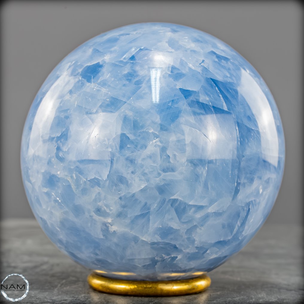 自然天蓝色方解石晶体 球- 987.64 g #3.2