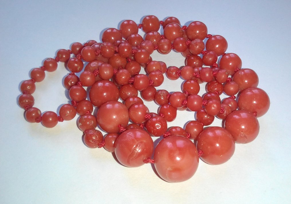 Μεσογειακές κοράλλια έως 13 mm Ø - 74 cm μήκος - 42,3 γραμμάρια. - Κολιέ #1.0