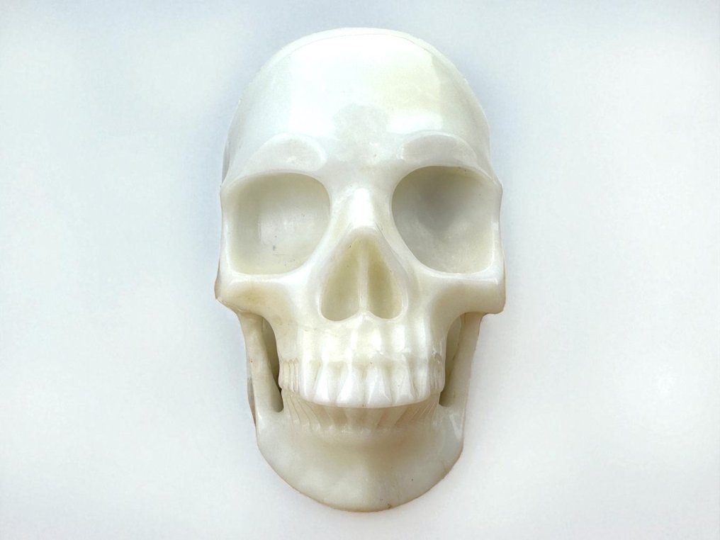 Skull "White Agate" Carved skull - - - 9.5 cm - 8.5 cm - 12 cm -  (1) #1.0