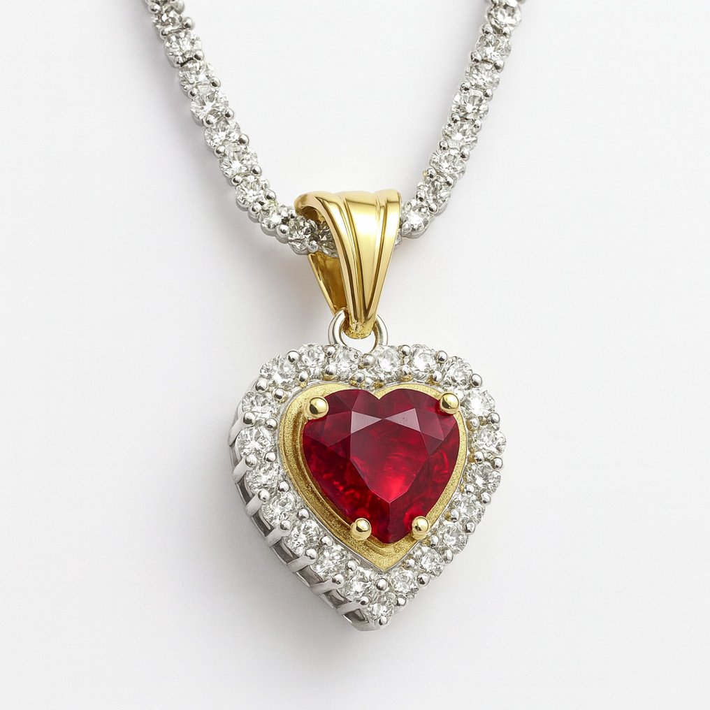 没有保留价 - 项链 - 18K包金 黄金, 银 - 1.13ct. tw. 红宝石 - 钻石 #2.1