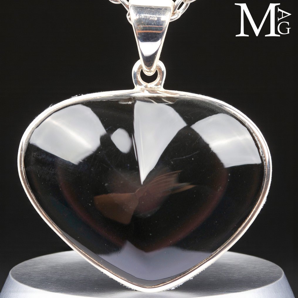 Heart Pendant with Mexican Rainbow Obsidian - Height: 38.5 mm - Width: 33.5 mm- 11 g #1.0