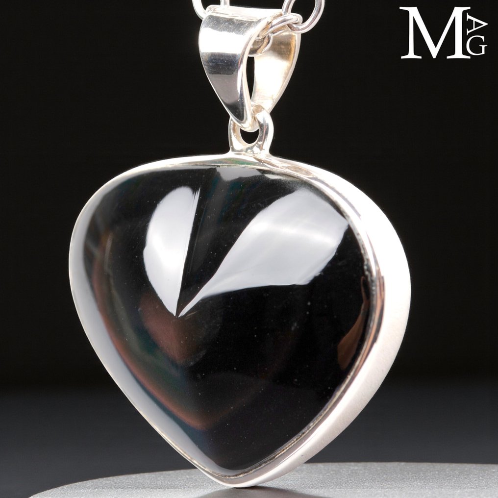 Heart Pendant with Mexican Rainbow Obsidian - Height: 38.5 mm - Width: 33.5 mm- 11 g #4.3