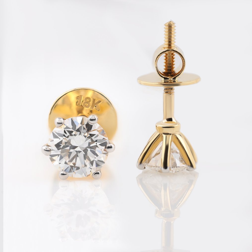 Boucles d'oreilles cloutées - 18 carats Or jaune - 1.00ct. tw. - Boucles d'oreilles à clous de 0,50 Ct #1.0