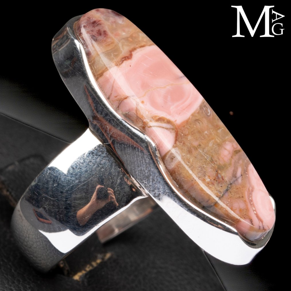 Combination of pastel pink tones Ring with Australian Pink Mookaite - Height: 31.5 mm - Width: 25.5 mm- 11 g #1.0