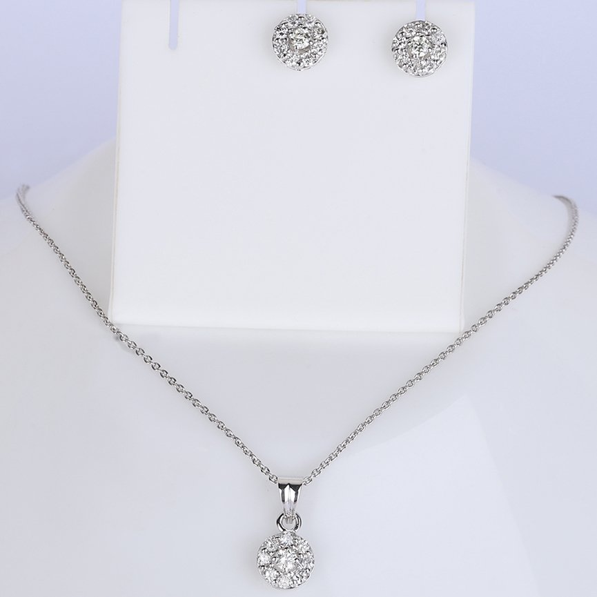 吊坠 - 14K包金 白金 -  2.08ct. tw. 钻石 (天然) - 吊坠和耳环 #3.2